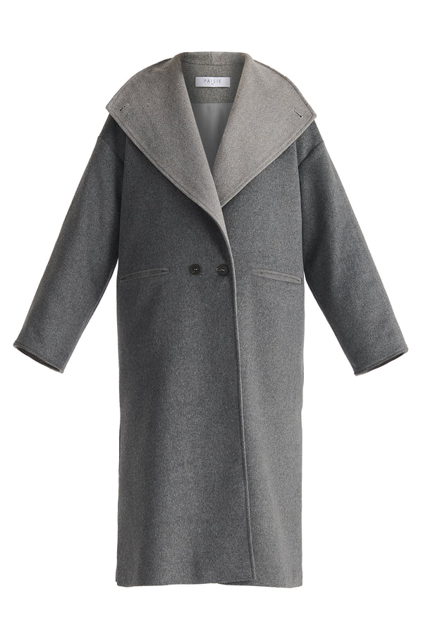 Two-Tone Double Breasted Wool Blend Coat in Grey Cut Out